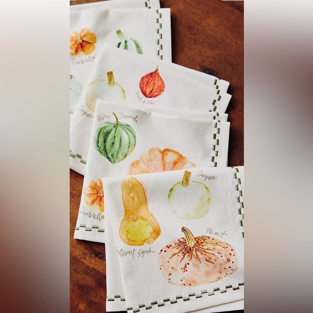 Anthropologie Types of Pumpkins Napkins, Set of 4